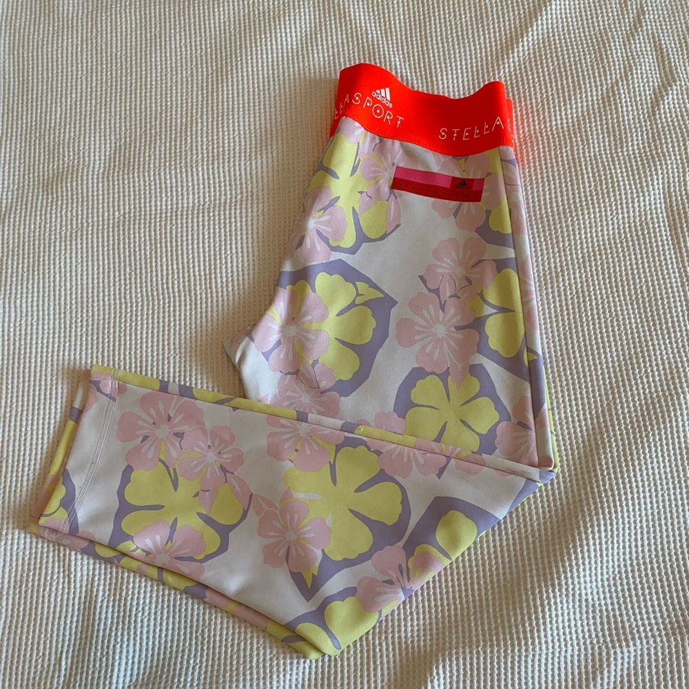 Adidas by Stella McCartney capri pastel flower leggings.